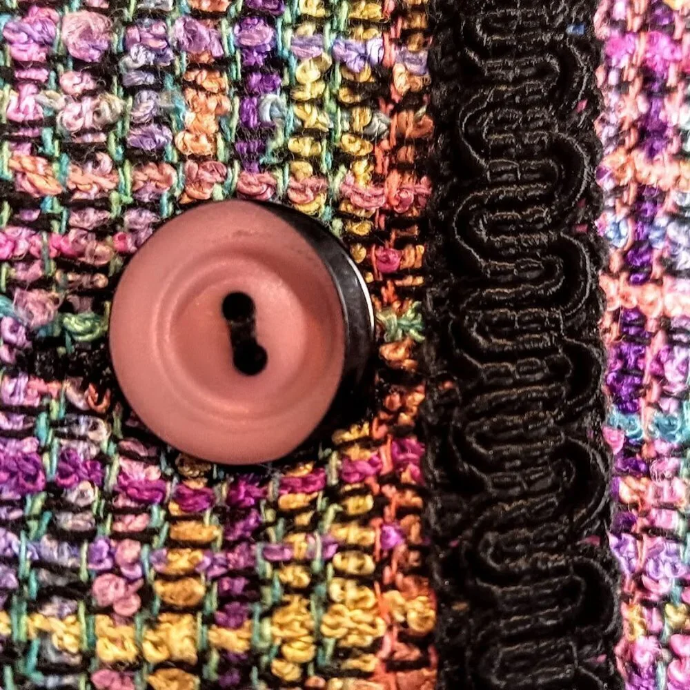 Giancarlo Ferrari Petite Blue Pink Tweed Black Trim Blazer